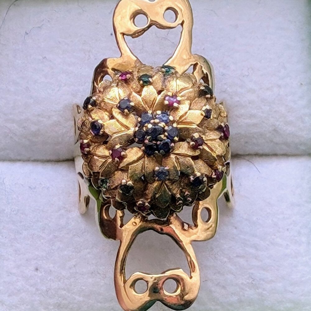 Antique Large Solid 14k Yellow Gold Ruby Sapphire… - image 4